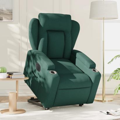 Fotoliu electric rabatabil cu ridicare, verde închis, textil GartenMobel Dekor
