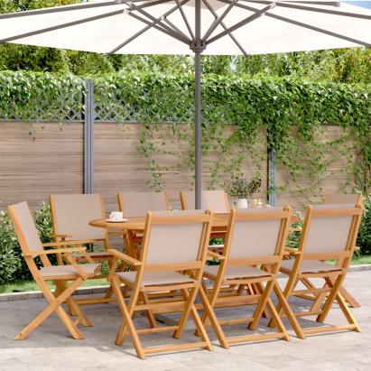 Scaune de grădină pliabile 8 buc., textil taupe/lemn masiv GartenMobel Dekor
