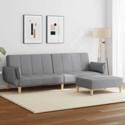 Canapea extensibilă cu taburet, 2 locuri, gri deschis, textil GartenMobel Dekor