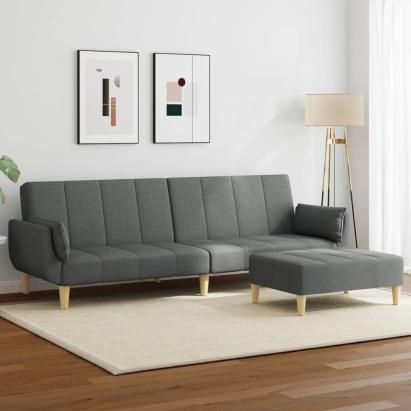 Canapea extensibilă cu taburet, 2 locuri, gri închis, textil GartenMobel Dekor