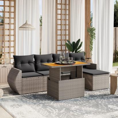 Set mobilier grădină cu perne, 6 piese, gri, poliratan GartenMobel Dekor