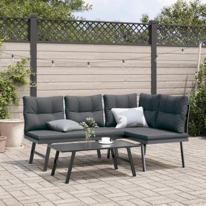 Bănci de grădină cu perne 2 buc negru oțel vopsit electrostatic GartenMobel Dekor