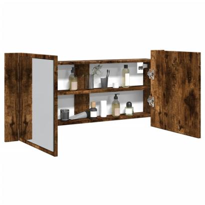 Dulap de baie cu oglindă și LED, stejar fumuriu, 100x12x45 cm GartenMobel Dekor