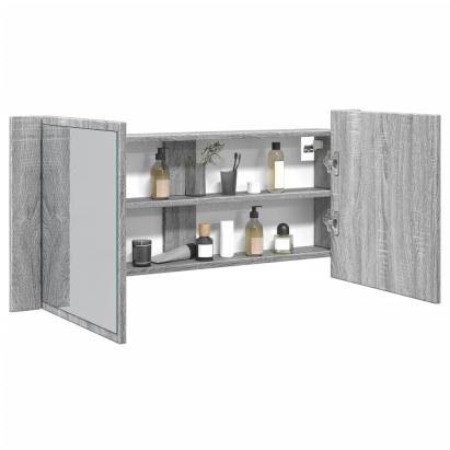 Dulap de baie cu oglindă și LED, gri sonoma, 100x12x45 cm GartenMobel Dekor