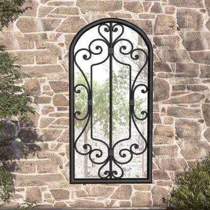 Oglindă de grădină, negru, 70x30 cm, fier, uz exterior GartenMobel Dekor