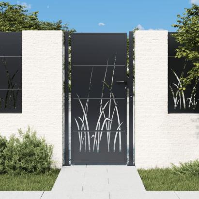 Poartă pentru grădină, antracit, 105x205 cm, oțel, model iarbă GartenMobel Dekor