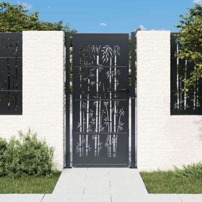 Poartă pentru grădină, antracit, 105x205 cm, oțel, model bambus GartenMobel Dekor