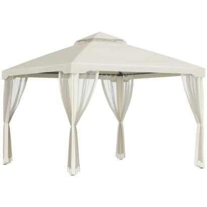 Pavilion/foisor pentru gradina/terasa, cadru metalic, cu perdele, bej, 2.95x2.95x2.63 m GartenVIP DiyLine