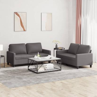 Set de canapele cu perne, 2 piese, gri, piele ecologică GartenMobel Dekor