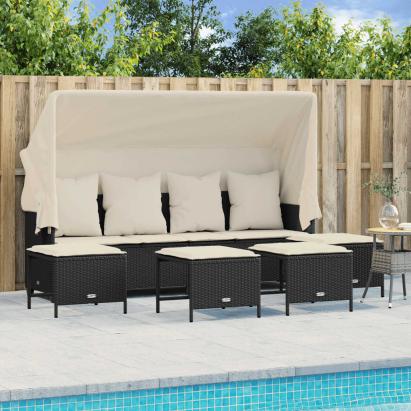Set mobilier de grădină cu perne, 5 piese, negru, poliratan GartenMobel Dekor