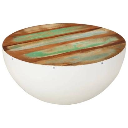 Măsuță de cafea formă de bol alb Ø50x24 cm lemn masiv reciclat GartenMobel Dekor