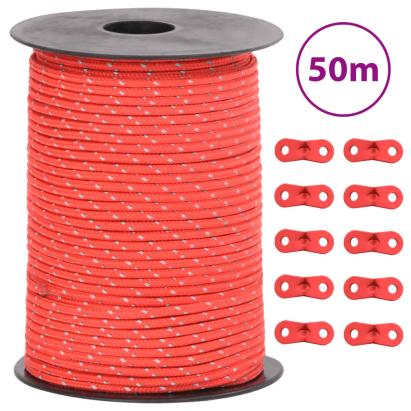 Funie pentru cort cu benzi reflectorizante și chei, 50 m, 3 mm GartenMobel Dekor
