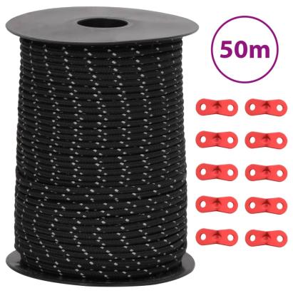 Funie pentru cort cu benzi reflectorizante și chei, 50 m, 3 mm GartenMobel Dekor