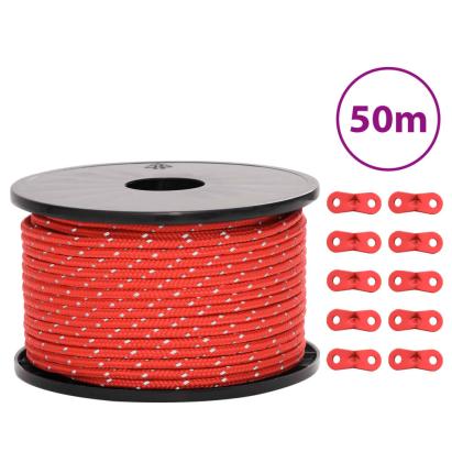 Funie pentru cort cu benzi reflectorizante și chei, 50 m, 5 mm GartenMobel Dekor