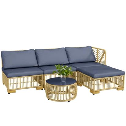 Set mobilier gradina/terasa, gri si maro, ratan sintetic, 1 masa, 1 canapea din 3 piese, 1 taburet, Posy GartenVIP DiyLine