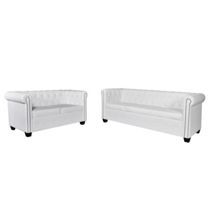 Canapea Chesterfield cu 2 și 3 locuri, piele ecologică, alb  GartenMobel Dekor