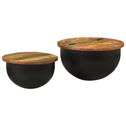 Set măsuțe de cafea, 2 piese, negru, lemn masiv reciclat GartenMobel Dekor