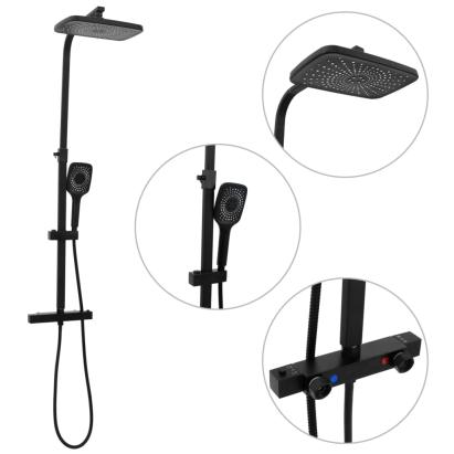 Set de duș cu două capete, mixer și furtun, negru, alamă GartenMobel Dekor