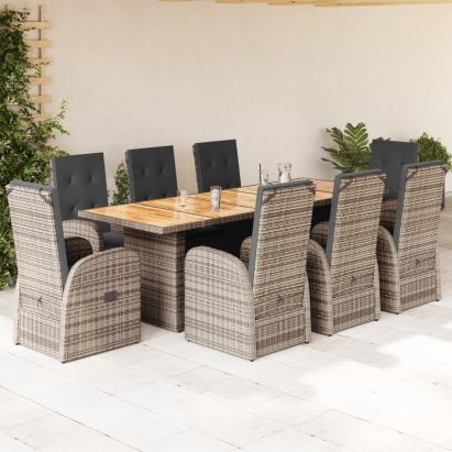 Set mobilier grădină cu perne, 9 piese, gri, poliratan GartenMobel Dekor