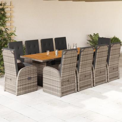 Set mobilier de grădină cu perne, 11 piese, gri, poliratan GartenMobel Dekor