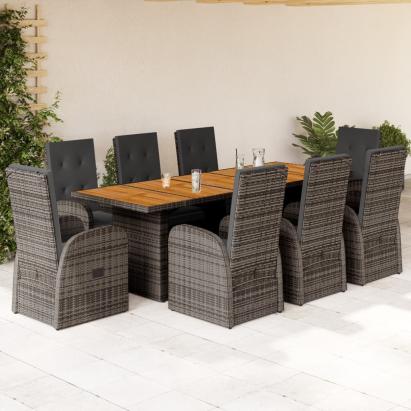 Set mobilier grădină cu perne, 9 piese, gri, poliratan GartenMobel Dekor