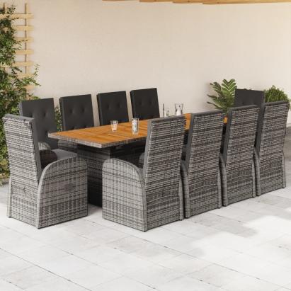 Set mobilier de grădină cu perne, 11 piese, gri, poliratan GartenMobel Dekor