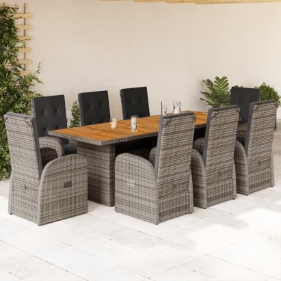 Set mobilier grădină cu perne, 9 piese, gri, poliratan GartenMobel Dekor