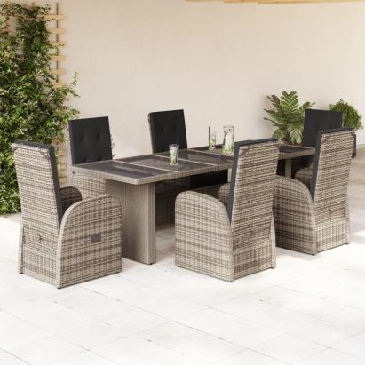 Set mobilier de grădină cu perne, 7 piese, gri, poliratan GartenMobel Dekor