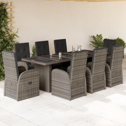 Set mobilier grădină cu perne, 9 piese, gri, poliratan GartenMobel Dekor