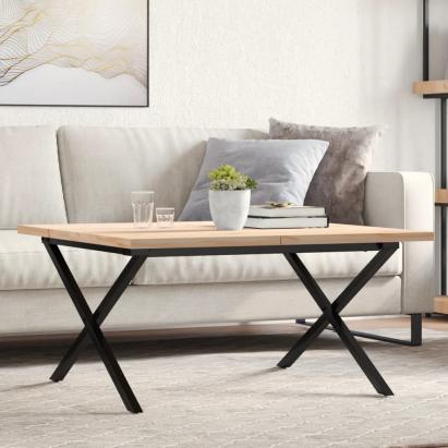 Masă de cafea, cadru X, 90x90x45,5 cm, lemn masiv pin și fontă GartenMobel Dekor