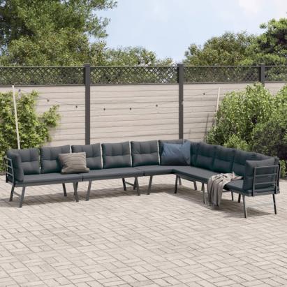Bănci de grădină cu perne 4 buc negru oțel vopsit electrostatic GartenMobel Dekor