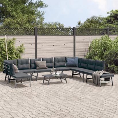 Bănci de grădină cu perne 6 buc negru oțel vopsit electrostatic GartenMobel Dekor