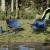 Scaune de camping cu buzunar, pliabile, 2 buc., albastru GartenMobel Dekor