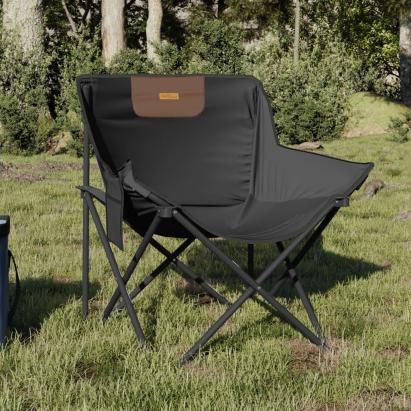 Scaune de camping cu buzunar, pliabile, 2 buc., negru GartenMobel Dekor