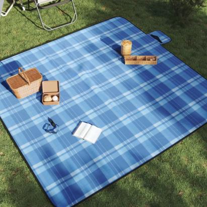 Pătură de picnic pliabilă, carouri albastre, 200x200 cm catifea GartenMobel Dekor