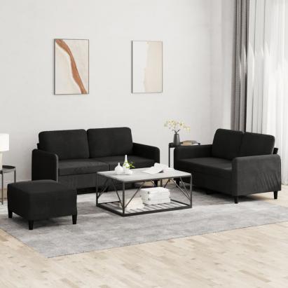 Set de canapele, 3 piese, negru, catifea GartenMobel Dekor