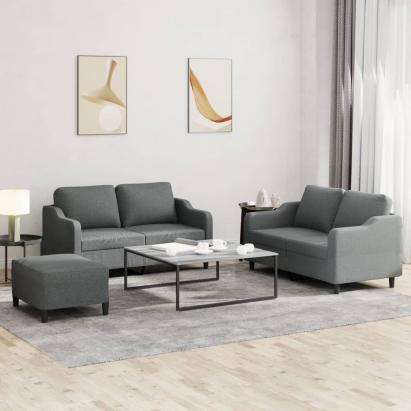 Set de canapele cu perne, 3 piese, gri închis, textil GartenMobel Dekor