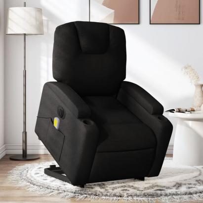 Fotoliu electric de masaj rabatabil cu ridicare, negru, textil GartenMobel Dekor