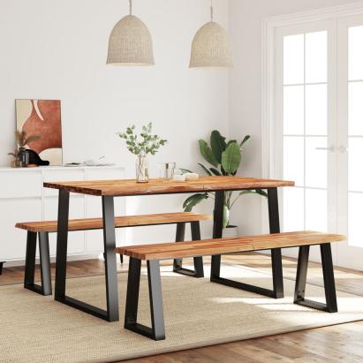 Set de masă din 3 piese, margini naturale, lemn masiv de acacia GartenMobel Dekor