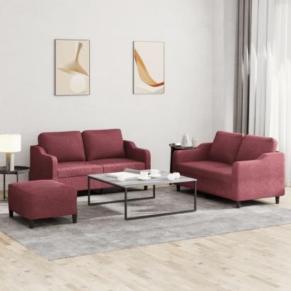 Set canapea cu perne, 3 piese, roșu vin, material textil GartenMobel Dekor