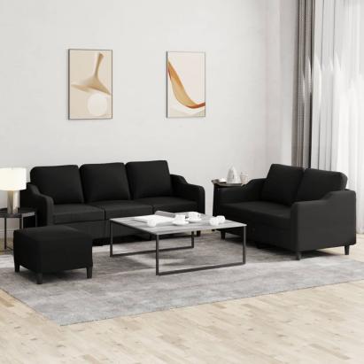 Set de canapele cu perne, 3 piese, negru, textil GartenMobel Dekor