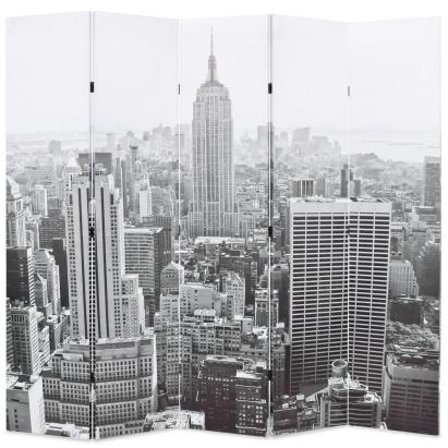 Paravan cameră pliabil, 200x170 cm, New York pe zi, alb/negru GartenMobel Dekor