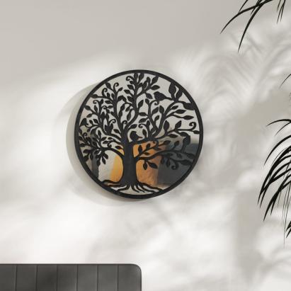 Oglindă rotundă,negru,60x2,5 cm,fier, utilizare în interior GartenMobel Dekor