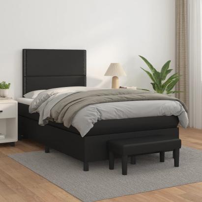 Pat continental cu saltea, negru, 120x200 cm, piele ecologică   GartenMobel Dekor