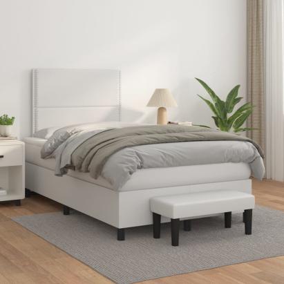 Pat box spring cu saltea, alb, 120x200 cm, piele ecologică GartenMobel Dekor