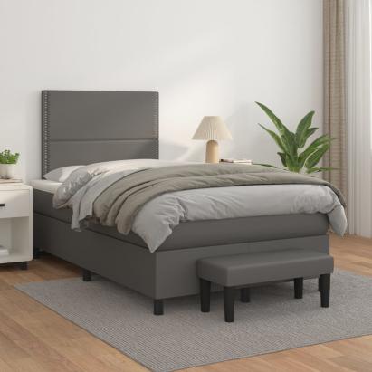Pat box spring cu saltea, gri, 120x200 cm, piele ecologică GartenMobel Dekor