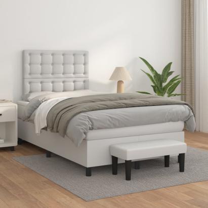 Pat box spring cu saltea, alb, 120x200 cm, piele ecologică GartenMobel Dekor