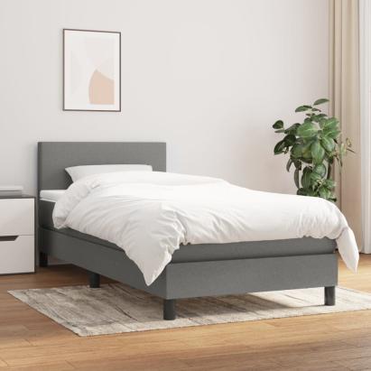 Pat box spring cu saltea, gri închis, 100x200 cm, textil GartenMobel Dekor