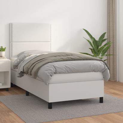Pat box spring cu saltea, alb, 100x200 cm, piele ecologică GartenMobel Dekor