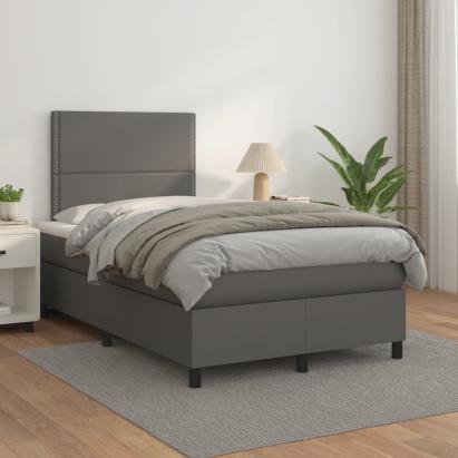 Pat box spring cu saltea, gri, 120x200 cm, piele ecologică GartenMobel Dekor